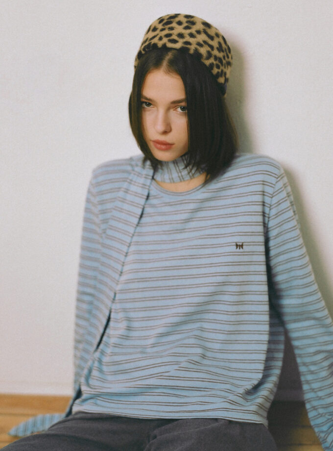 Longsleeve w paski z szaliczkiem